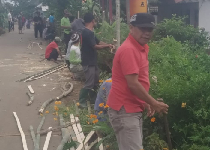 Wali Murid SDN 2 Sekincau Gotong Royong Pagari Sekolah dengan Bambu
