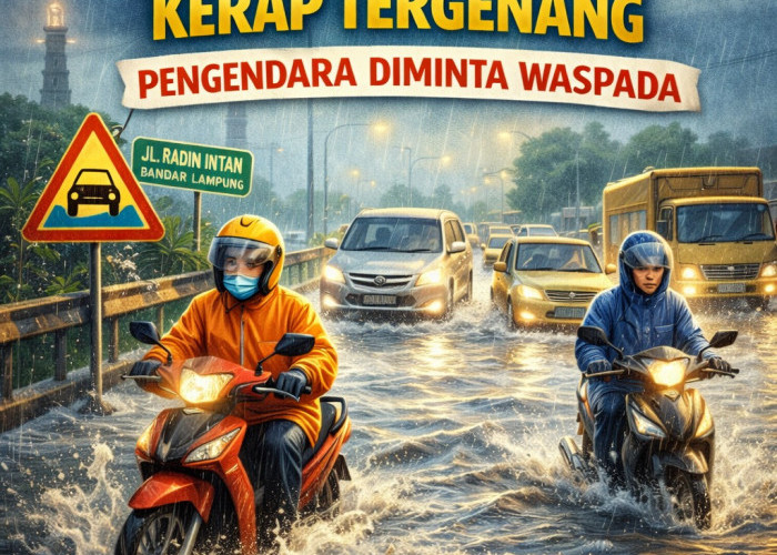Jalan Radin Intan Kerap Tergenang Saat Hujan, Pengendara Diminta Waspada