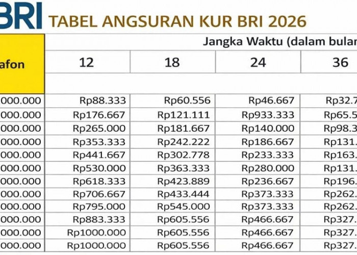 Update Tabel KUR BRI 2026, Pinjaman Rp75 Juta untuk Modal UMKM, Cicilan 1–5 Tahun Berapa?