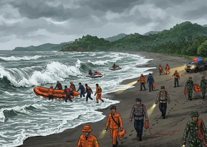Basarnas Perkuat Pencarian Korban Tenggelam di Pantai Mandiri Sejati