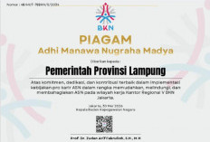 Pemprov Lampung Raih Penghargaan Adhi Manawa Nugraha Madya dari BKN