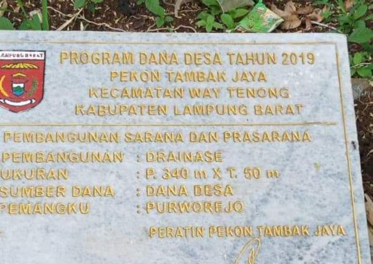 Pembangunan Dreinase ADD Pekon Tambakjaya Diduga Menyalahi Spek