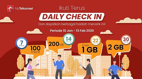 Kuota Gratis Untuk Pelanggan di Program Daily Check In MyTelkomsel