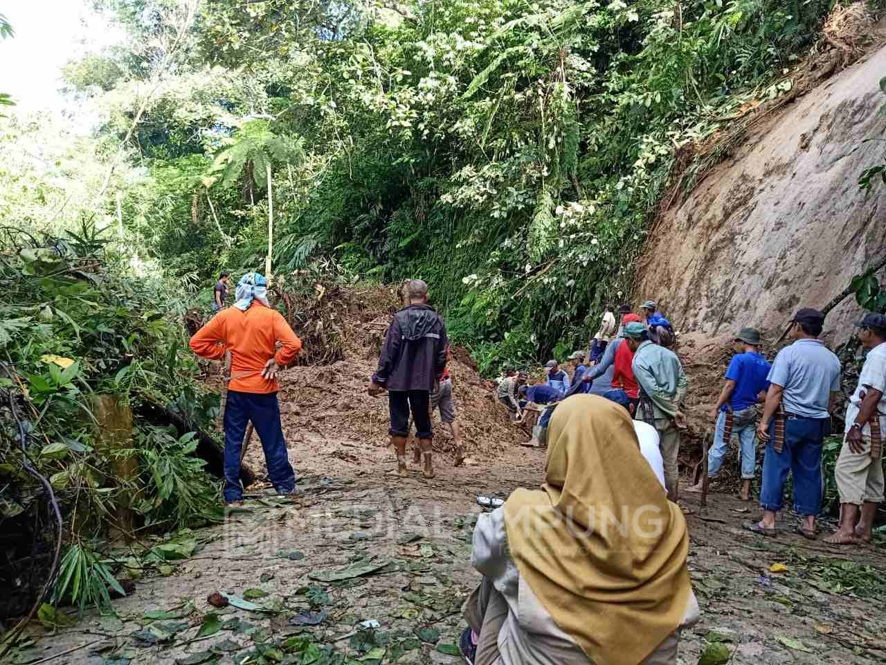 Puluhan Warga Berjibaku Tangani Bencana Longsor