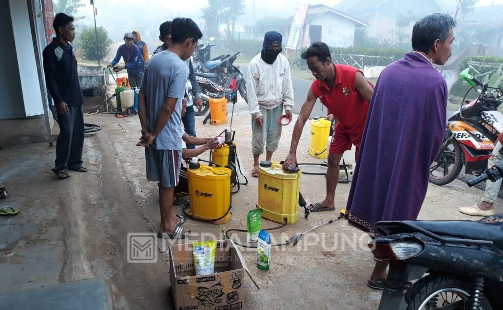 Sambut Idul Adha Relawan Covid-19 Pekon Trimulyo Semprot Desinfektan Massal