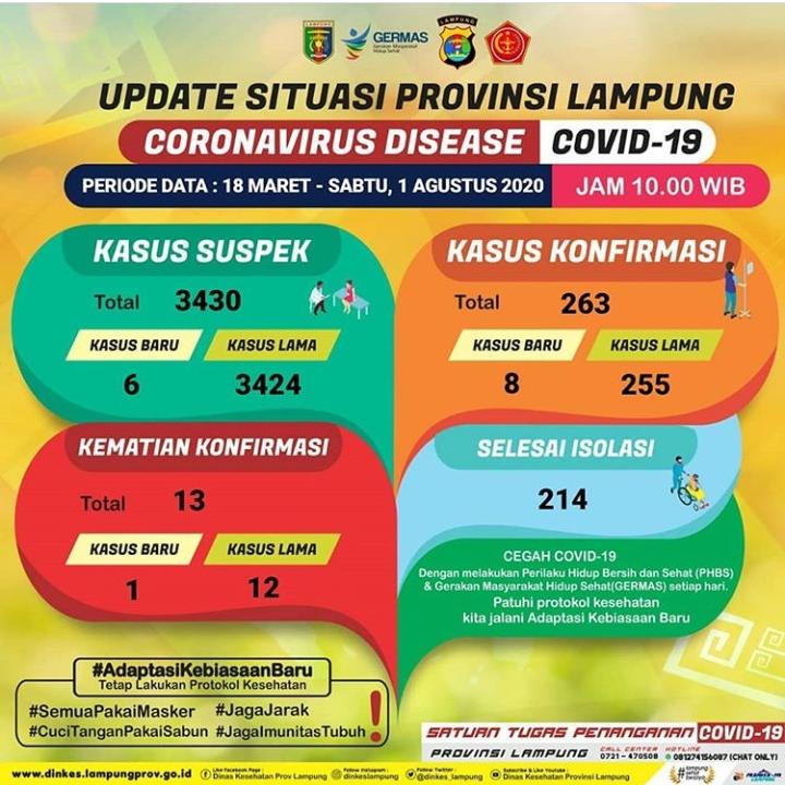 8 Kasus Baru Covid-19 Berasal dari Mesuji dan Pesisir Barat