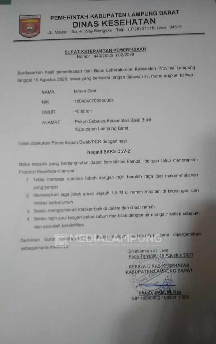 Hasil Tracking Musda Golkar Lampung Utara, Ketua Golkar-Ketua AMPI Lambar Negatif Covid-19