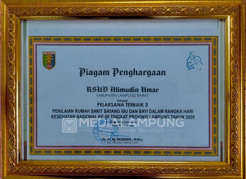 RSUDAU Terbaik ke-III Lomba Rumah Sakit Sayang Ibu dan Anak Provinsi Lampung 2020