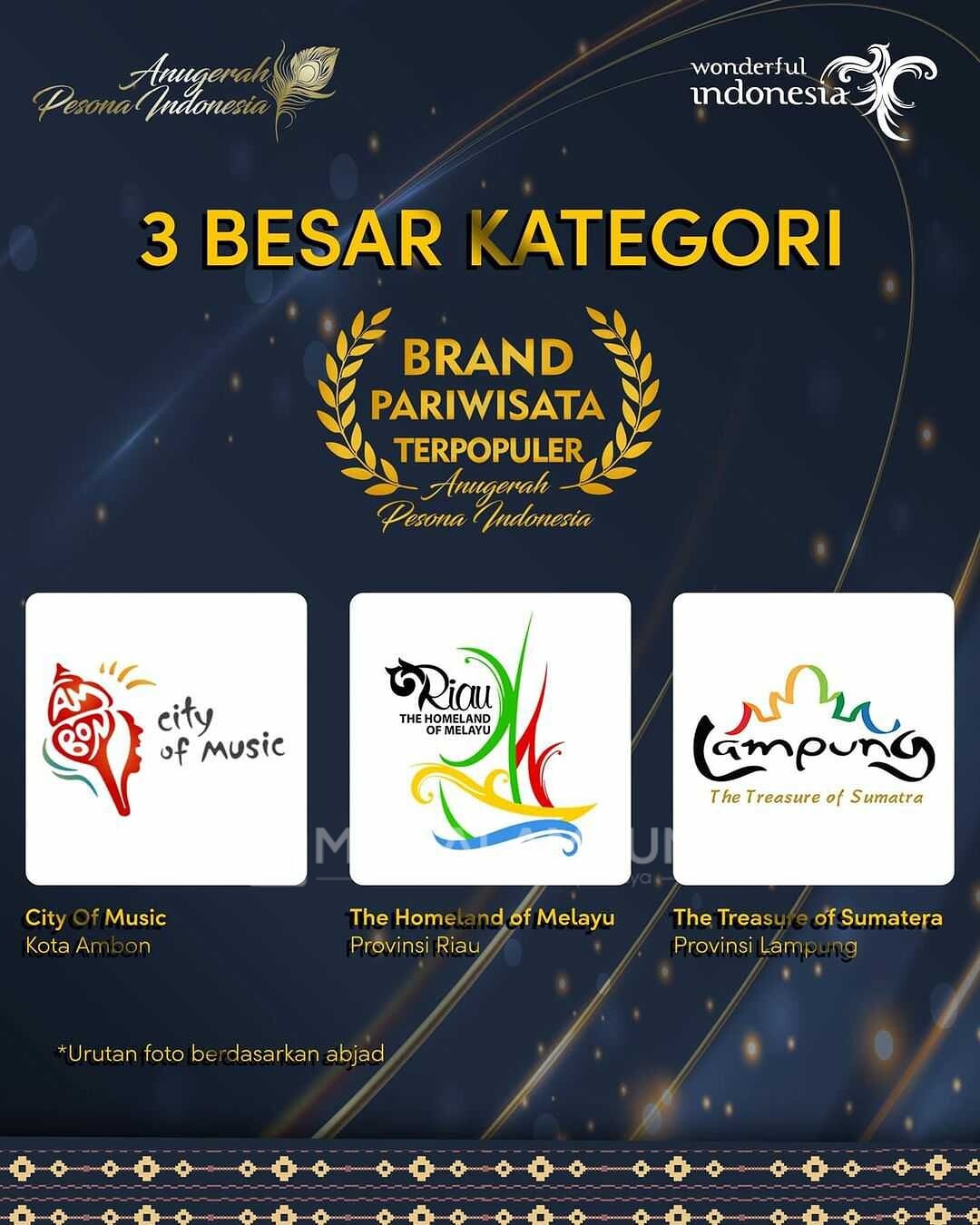 Lampung Masuk 3 Besar Brand Pariwisata Anugerah Pesona Indonesia