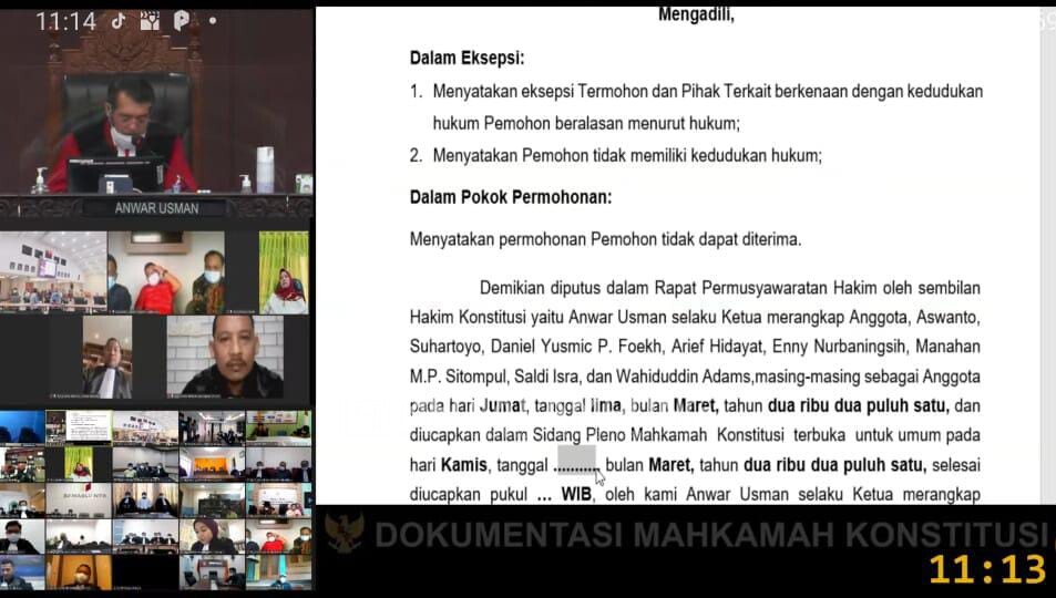 Hasil Sidang Putusan Perkara Pilkada Pesbar, MK Tolak Gugatan Pemohon