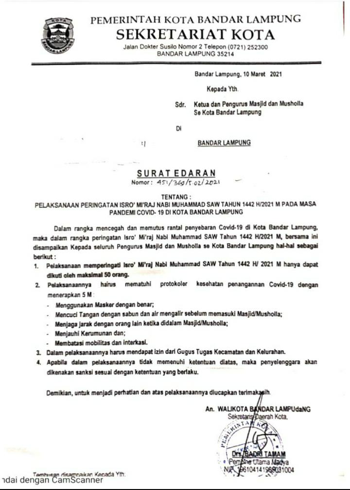 Pemkot Terbitkan SE Pembatasan Pengunjung Masjid-Mushola saat Isra Mi'raj