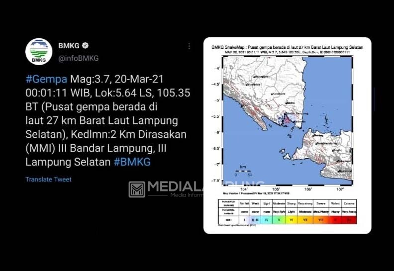 BPBD Klaim Gempa Magnitudo 3,7 di Lamsel Aman