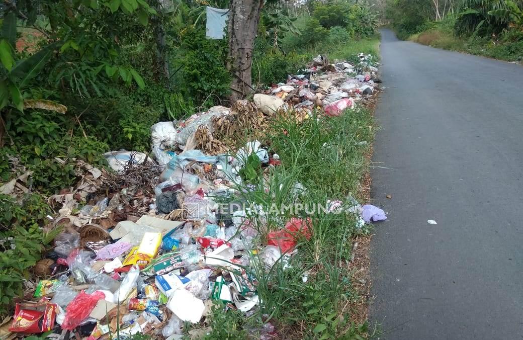 Masyarakat Keluhkan Tumpukan Sampah di Sepanjang Jalan Desa Gedung Raja