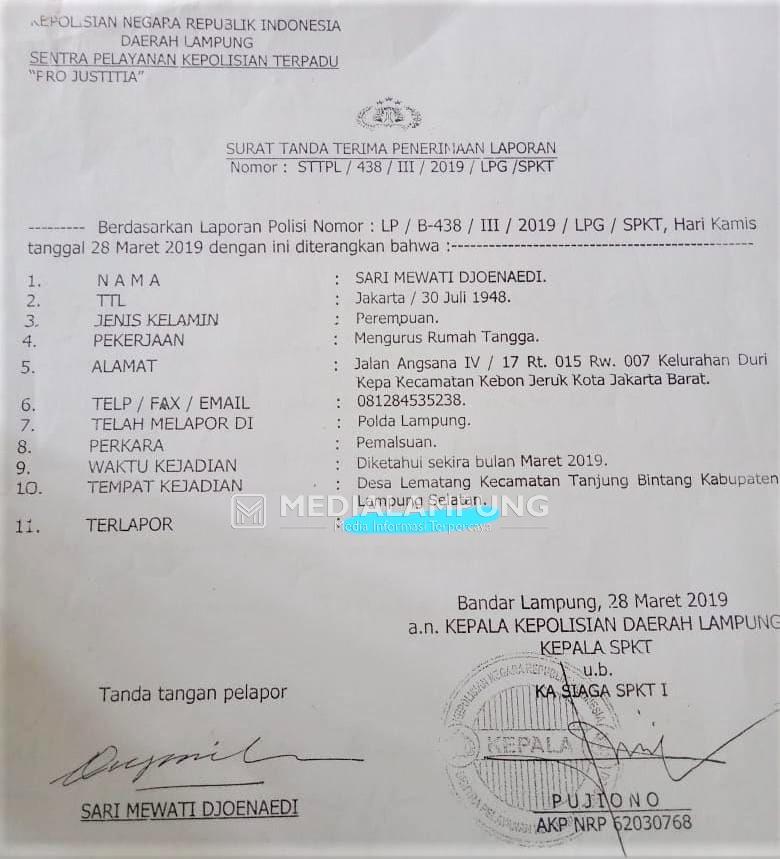 Pelapor Minta Polda Lampung Tahan Tersangka Pemalsuan AJB