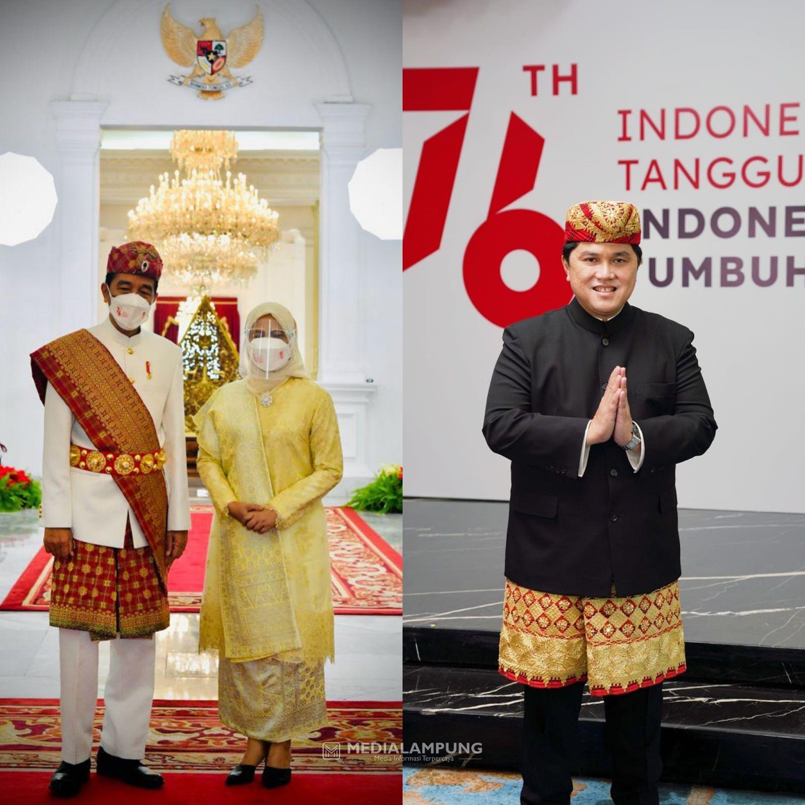 Warga Lampung Bangga Jokowi-Erick Thohir Kompak Pakai Baju Adat Lampung