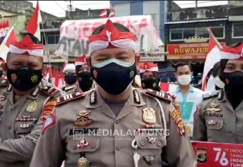 Sambut HUT RI, Satlantas Polresta Bandarlampung Sosialisasikan Prokes 5M