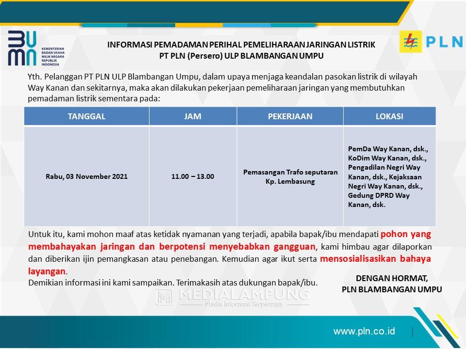 Dalam Seminggu, Listrik di Blambangan Umpu Sudah Tiga Kali Padam
