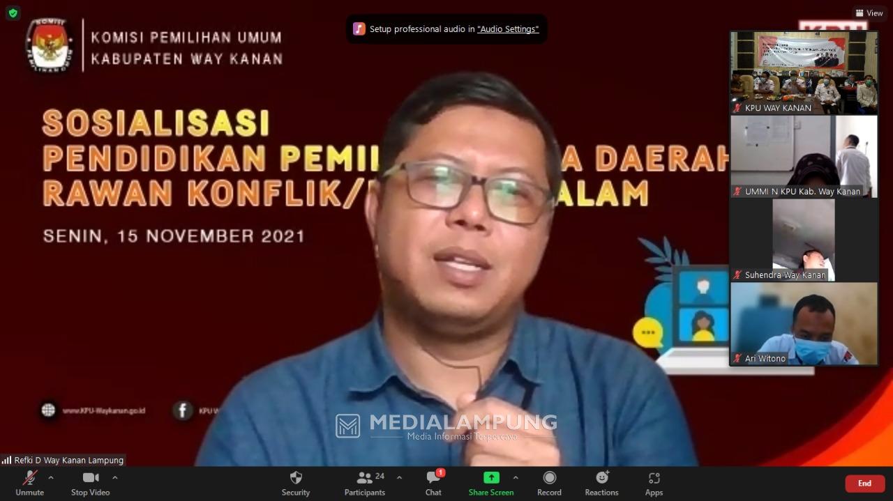 Antisipasi Konflik Demokrasi, KPU Waykanan Gelar Webinar Pendidikan Pemilih