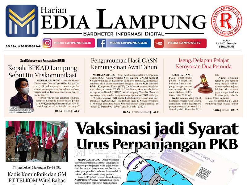 E-Paper Harian Media Lampung Edisi 21 Desember 2021