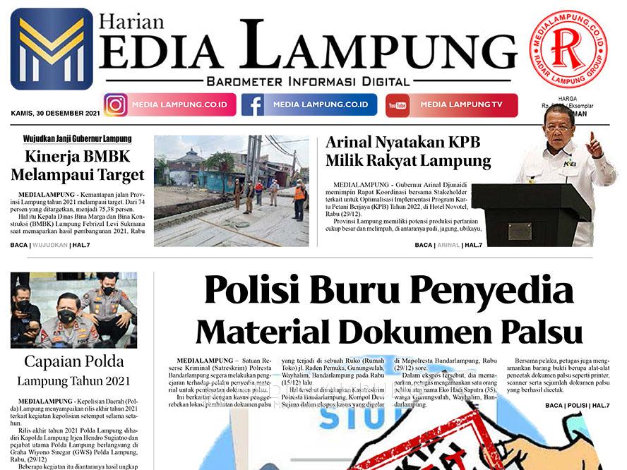 E-Paper Harian Media Lampung Edisi 30 Desember 2021