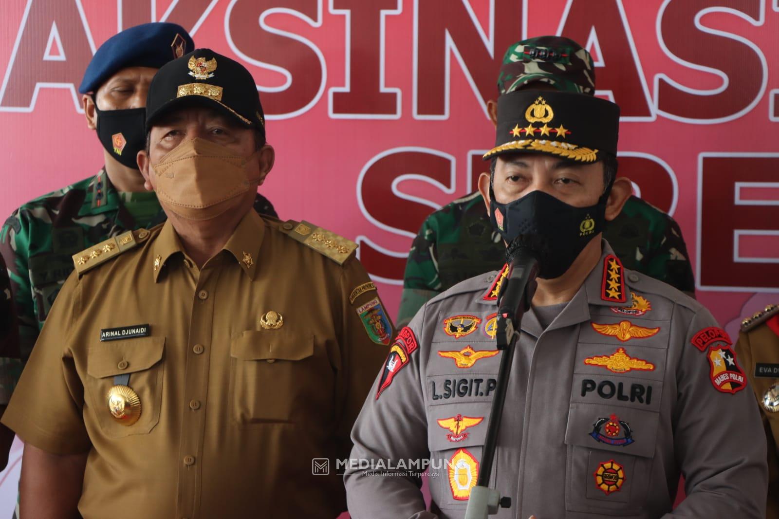 Gubernur dan Kapolda Dampingi Kapolri Jenderal Pol. Listyo Sigit Tinjau Vaksinasi di Lampung