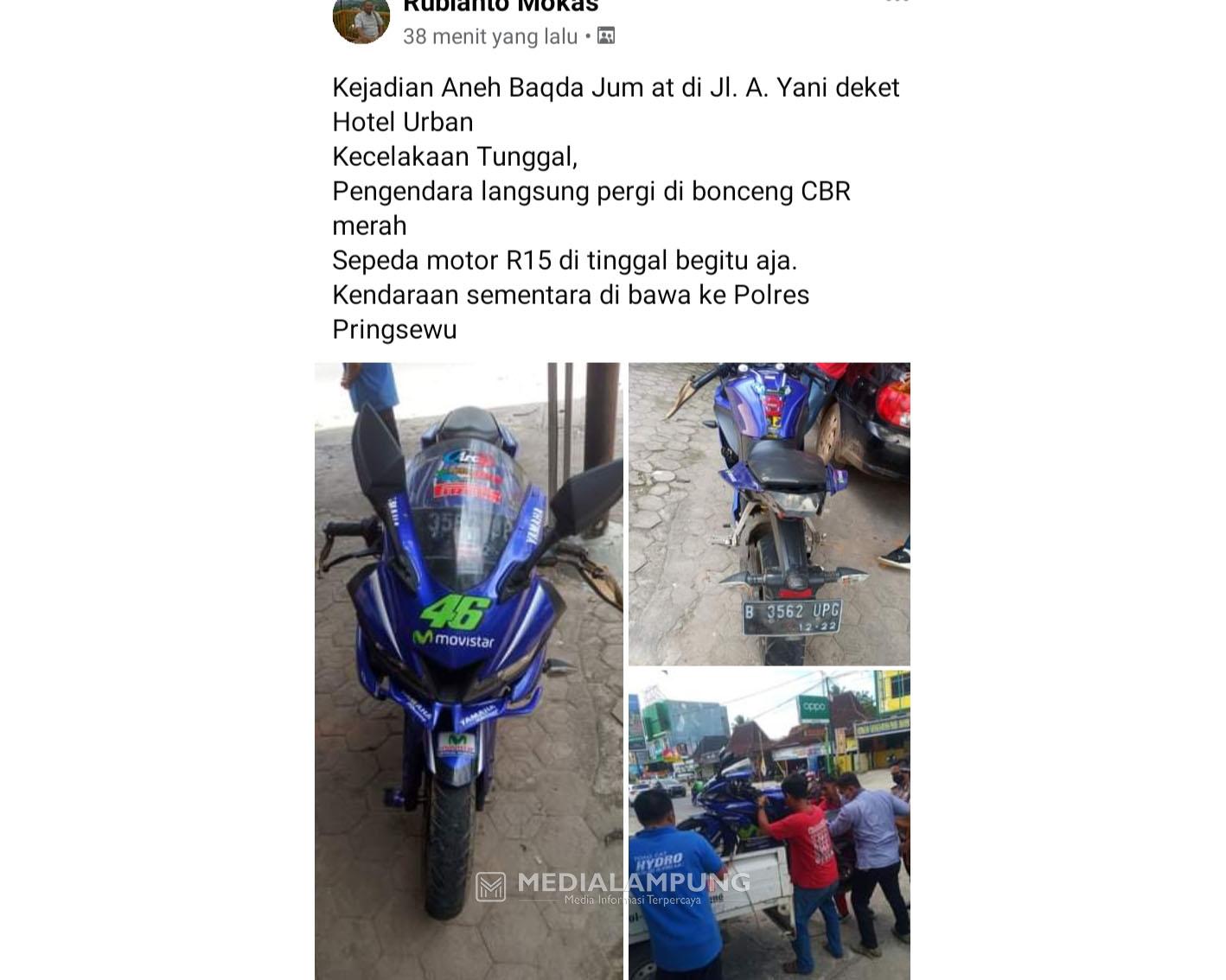 Kecelakaan Tunggal, Yamaha R15 Ditinggal Pengendaranya