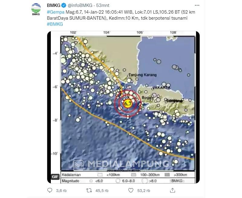 Getaran Gempa Banten Terasa Hingga Tanggamus