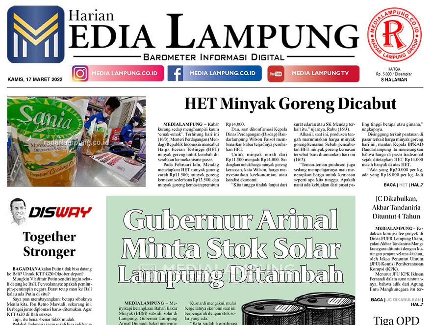 E-Paper Harian Media Lampung Edisi 17 Maret 2022