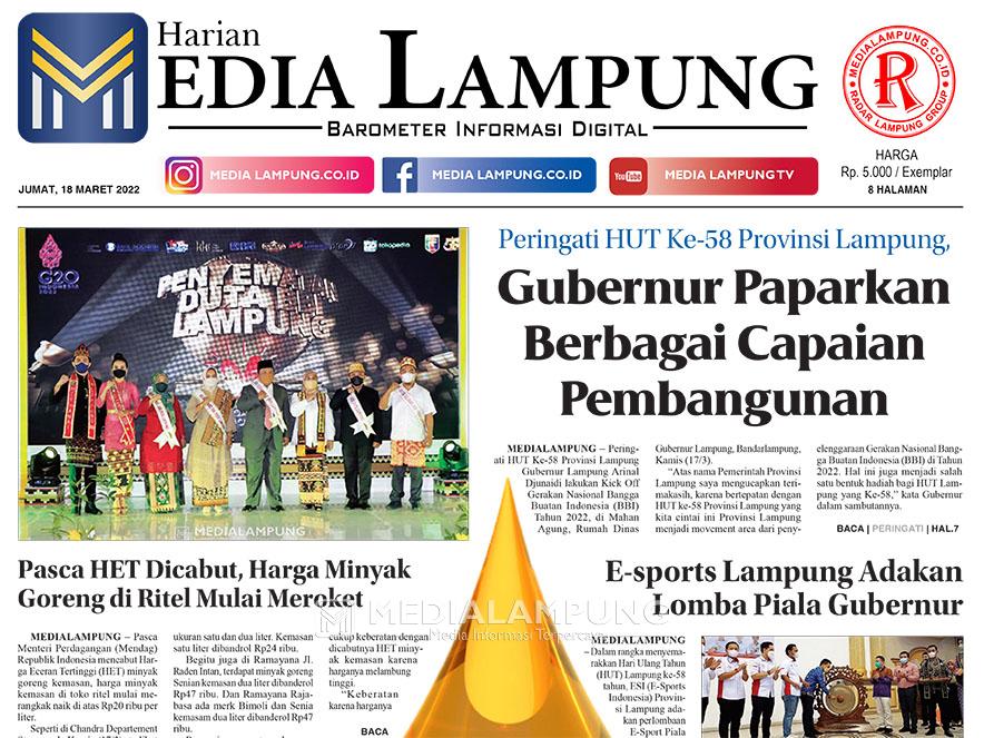 E-Paper Harian Media Lampung Edisi 18 Maret 2022