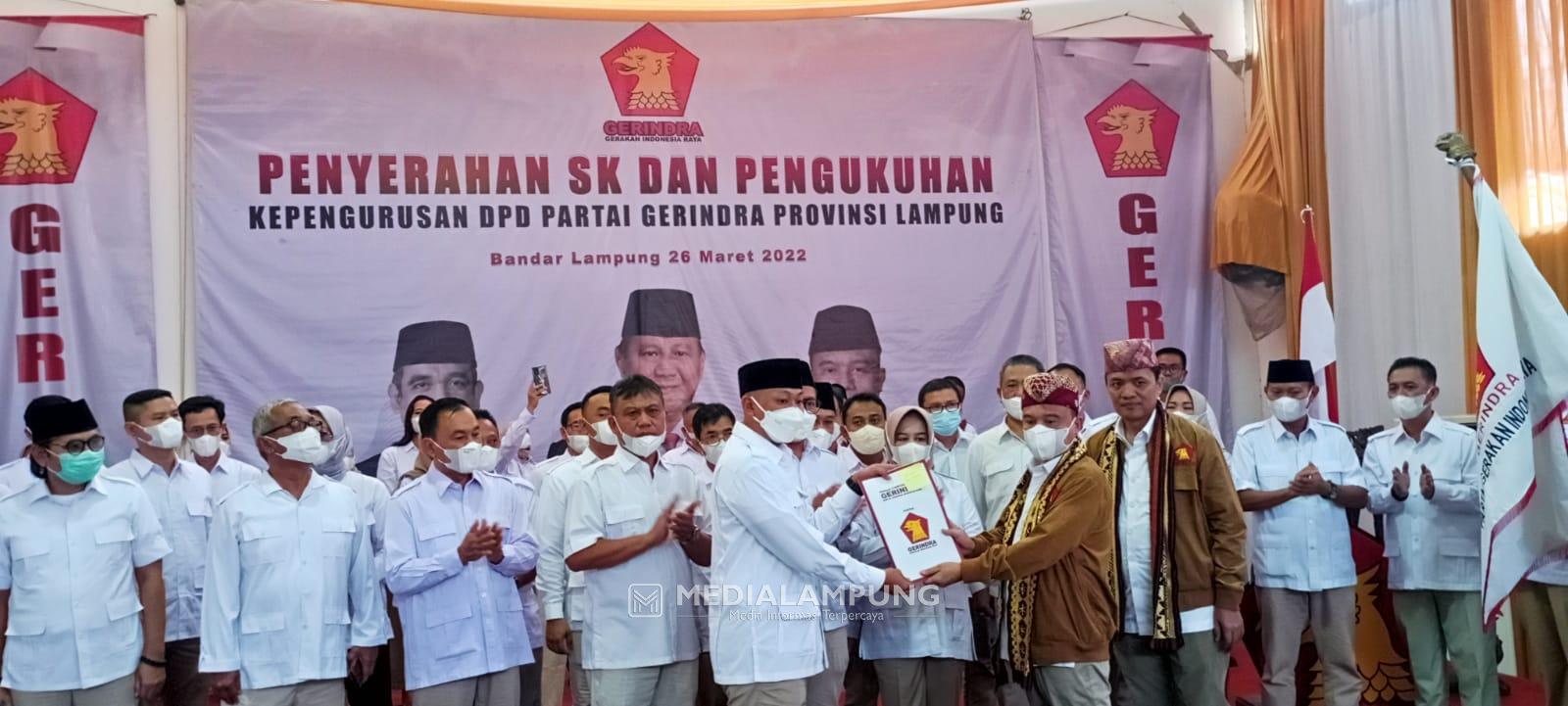 Dilantik Jadi Ketua DPD Lampung, Mirzani Yakin Prabowo Presiden 2024, Gerindra Menang di Lampung 